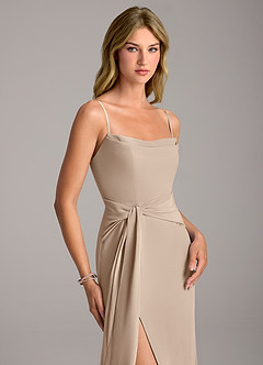 Azazie Tahlia Bridesmaid Dresses Taupe A-Line with Belt Chiffon Dress image2
