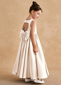 Azazie Bettie Flower Girl Dresses White Alabaster A-Line Bow Matte Satin Dress image5