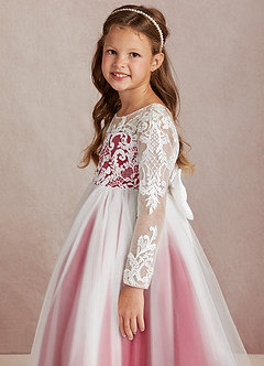 Azazie Elodie vestidos de niña de las flores Vestido de Marfil Escarlata de Encaje de Princesa image6