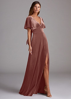 Azazie Kimber Bridesmaid Dresses Rustic Rose A-Line with Pockets Velvet Dress image3
