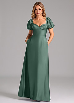 Azazie Fatima Bridesmaid Dresses Eucalyptus A-Line Pleated Stretch Satin Dress image3