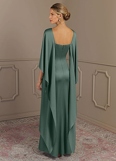 Azazie Eli Mother of the Bride Dresses Sea Moss Sheath Boatneck Stretch Satin Dress image2