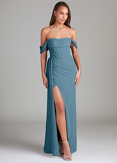 Azazie Amyra Bridesmaid Dresses Bermuda Sheath Off the Shoulder Chiffon Convertible Dress image3