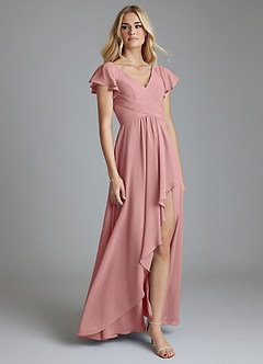 Azazie Omari Vestidos de damas de honor Vestido de Rosa Polvorienta de Gasa de Corte en A image1