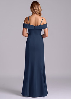 Azazie Luciana Bridesmaid Dresses Dark Navy Sheath Off the Shoulder Chiffon Convertible Dress image2