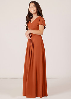 Azazie Peony Junior Burnt Orange A-Line Pleated Chiffon Dress image3
