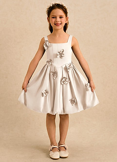 Azazie Lillian Flower Girl Dresses White Alabaster Ball-Gown Pleated Matte Satin Dress image3