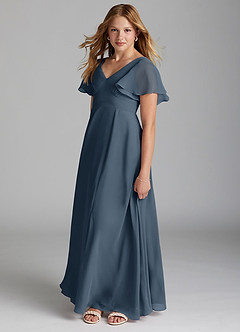 Azazie Kimber Junior Neptune A-Line Pleated Chiffon Dress image3