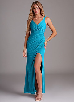 Azazie Leandra Abiti da Damigella Abito Sirena in Maglia con Scollo a V a Pieghe Giada image1