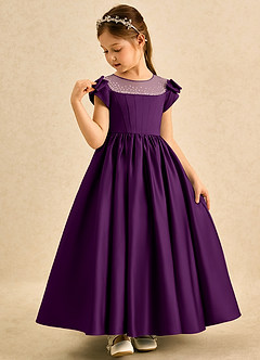 Azazie Toffee Flower Girl Dresses Grape Ball-Gown Bow Matte Satin Dress image4