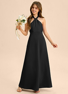 Azazie Beah Junior Robe Trapèze en Satin extensible Plissée Noir image1