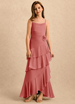 Azazie Indiah Girls Formal Flower Girl Dresses Antique Rose A-Line Ruched Chiffon Dress image3