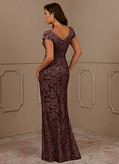 Azazie Roya Mother of the Bride Dresses Espresso Mermaid Ruched Floral Burnout Dress image3