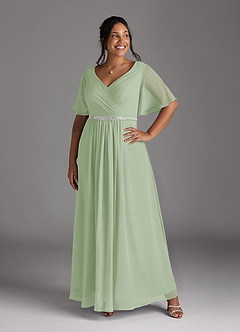 Azazie Tricia vestidos de madre de la novia Vestido de Salvia Polvorienta de Gasa de Corte En A con Cuello en V Plisado image3