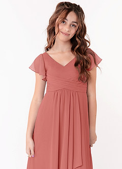 Azazie Omari Junior Antique Rose A-Line Ruched Chiffon Dress image4