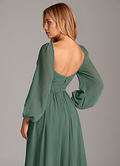 Azazie Bailee Bridesmaid Dresses Sea Moss A-Line Long Sleeve Chiffon Dress image2