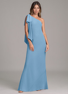 Azazie Capri Bridesmaid Dresses Steel Blue A-Line One Shoulder Chiffon Dress image6