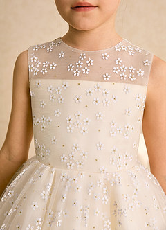Azazie Snowdrop Flower Girl Dresses Champagne Ball-Gown Bow Tulle Dress image7