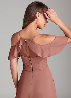 Azazie Dakota Bridesmaid Dresses Cedar Rose A-Line Off the Shoulder Mesh Dress image2