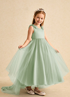 Azazie Lorita Flower Girl Dresses Dusty Sage A-Line Beaded Tulle Dress image7