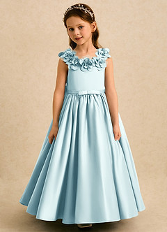Azazie Eden Flower Girl Dresses Sea Glass Ball-Gown Pleated Matte Satin Dress image4