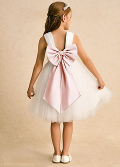 Azazie Dimple Flower Girl Dresses Ivory Blushing Pink Ball-Gown Lace Tulle Dress image1