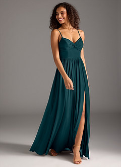 Azazie Zeya Bridesmaid Dresses Pine A-Line Pleated Mesh Dress image3
