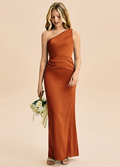 Azazie Akilah Junior Vaippa Pliseerattu Joustava satiini Lattian pituus Nuorempi morsiusneito Pukeutua image3