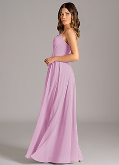 Azazie Amani Vestidos de damas de honor Vestido de Rosa Caramelo de Gasa de Corte en A con Plisado image3