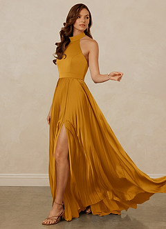Christian Siriano Bridal for Azazie 1007 Bridesmaid Dresses Butterscotch A-Line Pleated Stretch Satin Dress image5