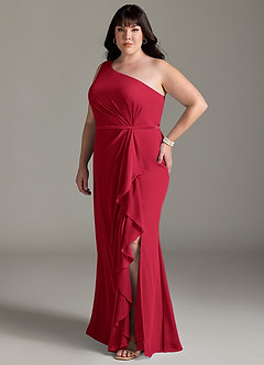 Azazie Liza Bridesmaid Dresses Scarlet Mermaid One Shoulder Chiffon Dress image8