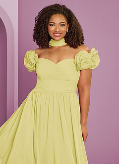 Barbie ♥ Azazie Bridesmaid Dresses Lemon Sorbet A-Line Off the Shoulder Chiffon Convertible Dress image20