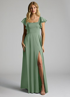 Azazie Bondi Bridesmaid Dresses Matcha A-Line Bow Stretch Satin Dress image5