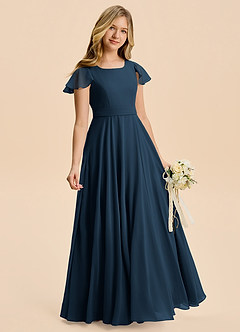 Azazie Cady Junior Robe Trapèze en Mousseline de soie Plissé Bleu Marine Foncé image3