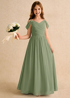 Azazie Chelo Girls Formal Abiti da Ragazza di Fiori Abito A-Line in Chiffon Plissettato Pistacchio image1