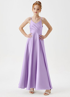 Azazie Avelina Junior Lilac A-Line Pleated Stretch Satin Dress image3