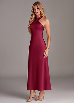 Azazie Doretta Bridesmaid Dresses Burgundy Mermaid Pleated Stretch Satin Dress image4
