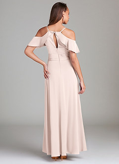 Azazie Dakota Bridesmaid Dresses Blushing Pink A-Line Off the Shoulder Stretch Satin Dress image2
