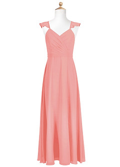 Azazie Emily Junior Coral A-Line Ruched Chiffon Dress image5