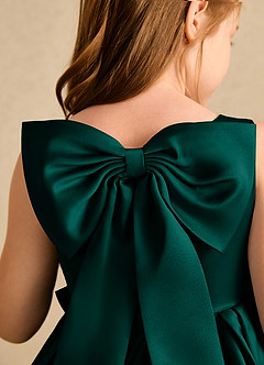 Azazie Jessie Flower Girl Dresses Pine A-Line Bow Matte Satin Dress image8