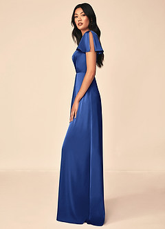 Azazie Soren Bridesmaid Dresses Royal Blue A-Line Pleated Stretch Satin Dress image3