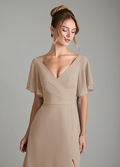 Azazie Ambrosia Bridesmaid Dresses Taupe A-Line Pleated Chiffon Dress image3