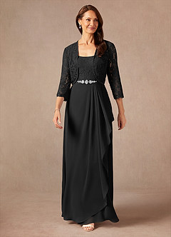Azazie Ainsling Mother of the Bride Dresses Black A-Line Square Neckline Lace Chiffon Dress image5