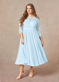 Azazie Tutu Mother of the Bride Dresses Sky Blue A-Line Boatneck Lace Chiffon Dress image9
