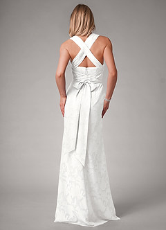Azazie Luci Robes de demoiselle d'honneur Robe Sirène Convertible en Blumen-Burnout Plissé Blanc image2