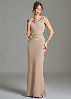 Azazie Kieryn Bridesmaid Dresses Taupe Mermaid Pleated Chiffon Dress image4