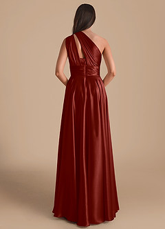 Azazie Charlize Bridesmaid Dresses Terracotta A-Line One Shoulder Metallic Satin Dress image2