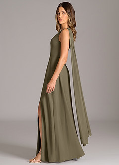 Azazie Tella Bridesmaid Dresses Willow Green A-Line One Shoulder Chiffon Dress image4