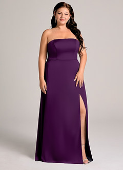 Azazie Wren Abiti da Damigella Abito Convertibile A-Line in Raso Elasticizzato Senza Cinturino Uva image9