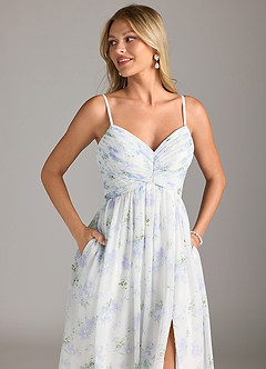 Azazie Alia Bridesmaid Dresses Blue Vintage Floral A-Line Pleated Chiffon Dress image6